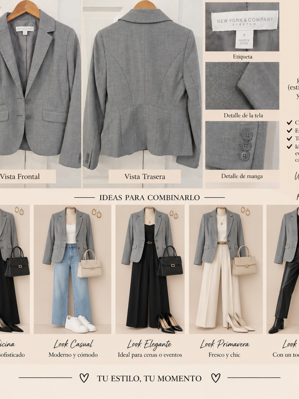 New York & Company Gray Tailored Women's Blazer